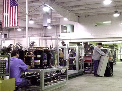 Plant 1: Portable and central chillers in assorted stages of assembly.