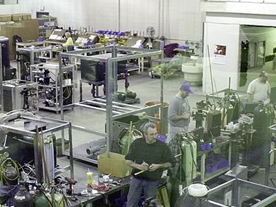 Overhead view of assembly area