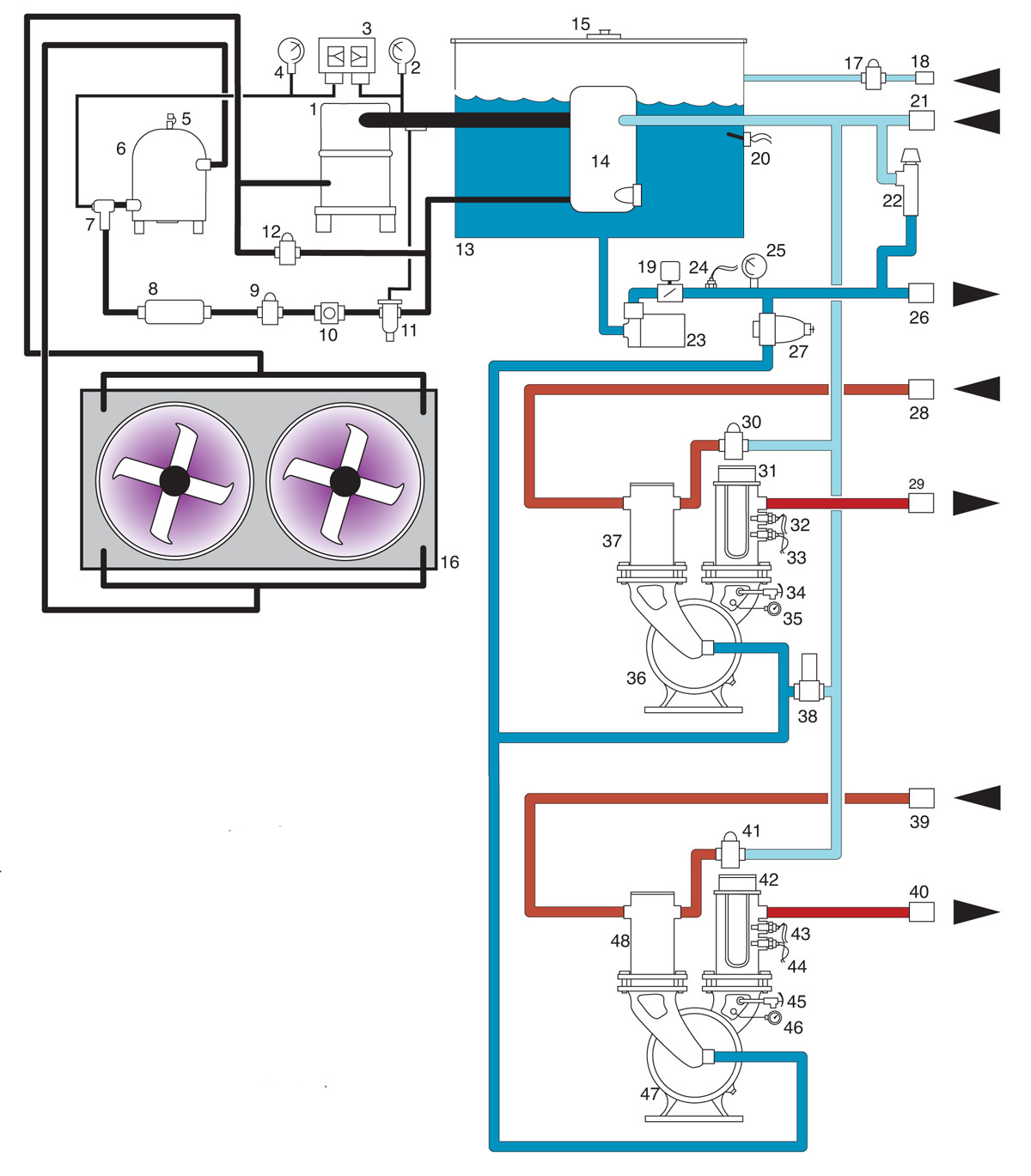 3 - 30 Ton Air-Cooled Bi-Temp Circuit Schematic