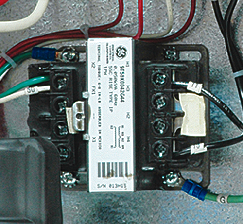 Schematic on transformer showing proper wiring for new voltage for Sentra units manufactured after January 1, 2011