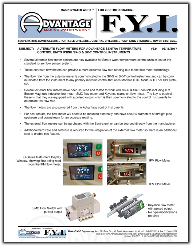 Alternate Flow Meter for Advantage Sentra Temperature Control Unit.