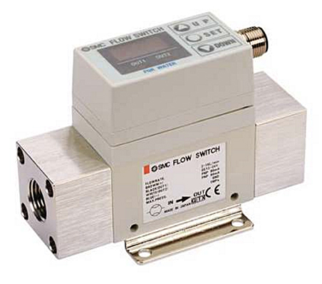 Keyence flow meter with pulsed output. No pipe modifications required
