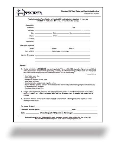 Standard Sentra SK Unit Refurbishing and Repair Policy