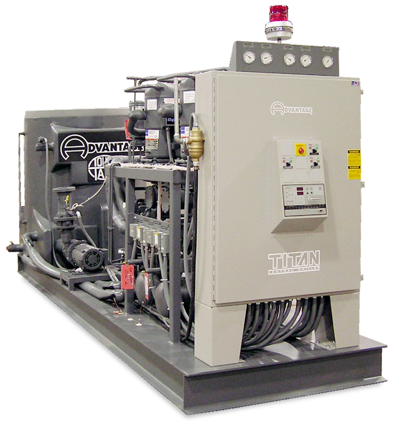 Central chiller built on a narrow frame to customer specifications.
